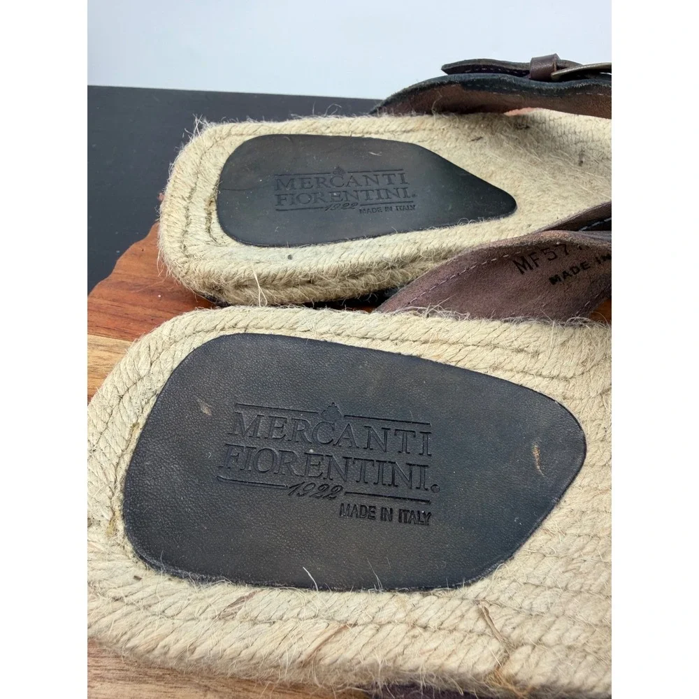 Mercanti Fiorentini MF5715 Sandals Mens 11 Brown Leather Espadrille Flip Flops